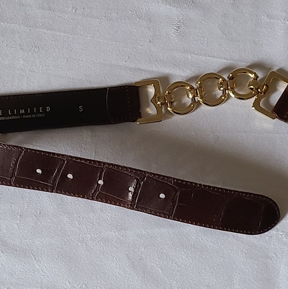 Vintage The Limited Dark Brown Leather With Gold Tone Chain Womens Belt Small - Picture 6 of 7